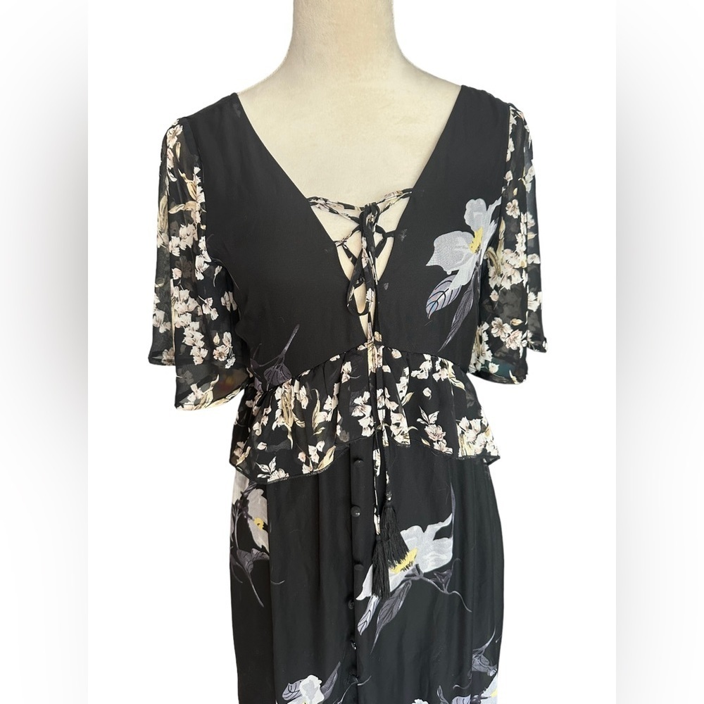 A. Calin flying tomato black floral ruffle lace up maxi dress - Picture 2 of 10